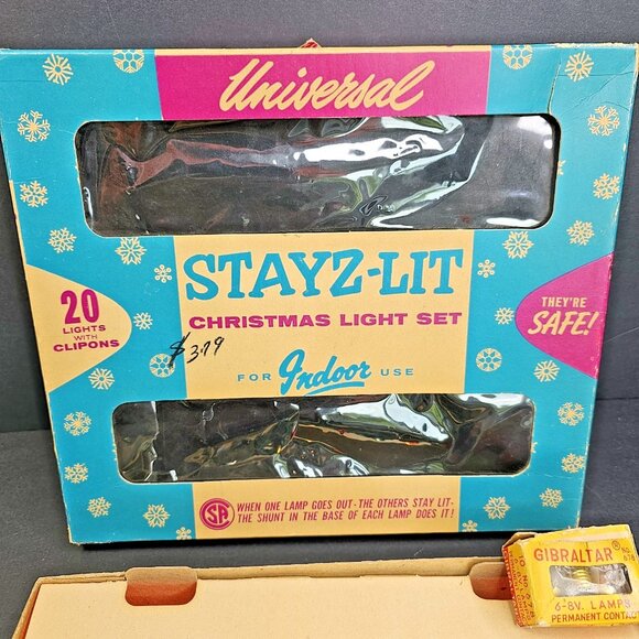 Stayz-Lit Vintage Christmas String Light Set WORKS with Box And Spare Bulbs 996K - Picture 5 of 15
